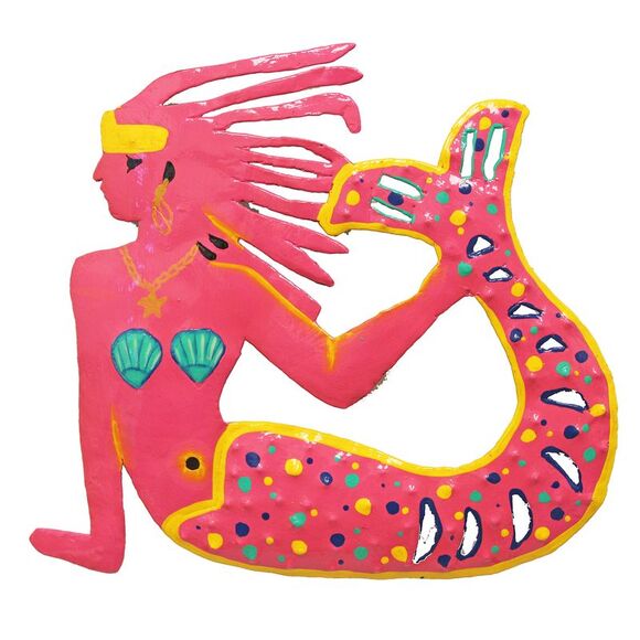 Tropical Fuchsia Mermaid Haitian Metal Wall Art Decor - Picture 1 of 4